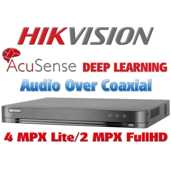 16 канален професионален AcuSense цифров видеорекордер HIKVISION iDS-7216HQHI-M1/FA. Поддържа 16 HD-TVI камери до 4 MPX + 8 IP камери до 6 MPX. С Audio Over Coaxial